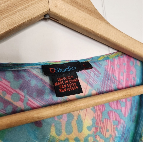 100% Silk DStudio Sheer Tunic Swim Cover-Up Top Boho Bohemian Summer Beaded - Picture 7 of 9